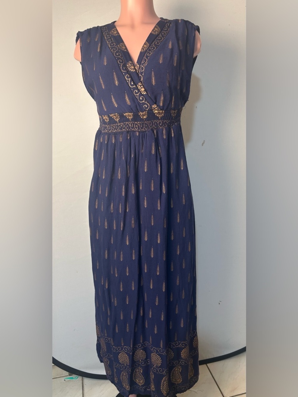 Lapogee Women’s Floral  Maxi Dress Lined Elastic Waist Pockets Size Small